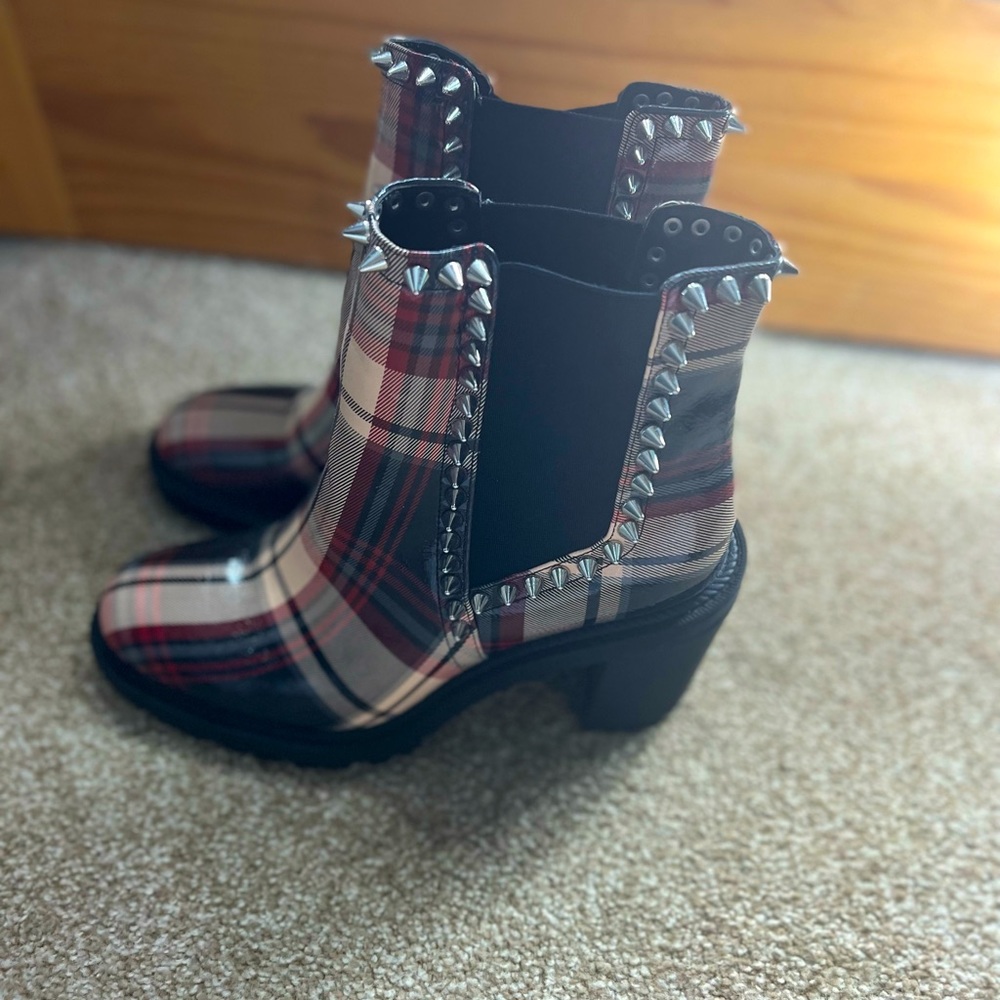Jessica Simpson plaid studded Demie bootie